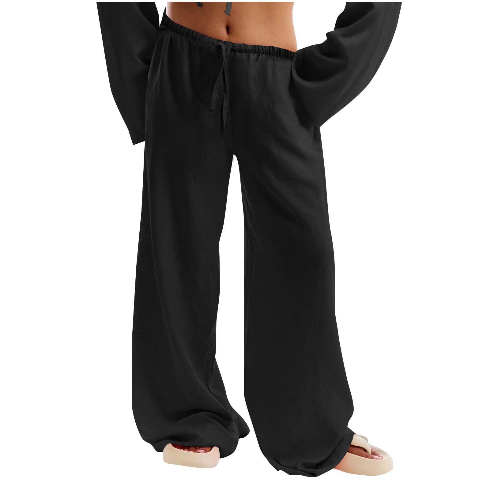 Hvyesh Low Rise Linen Pants for Women Flowy Wide Leg Summer Casual 2025 Y2k Streetwear Trendy Baggy Sweatpants