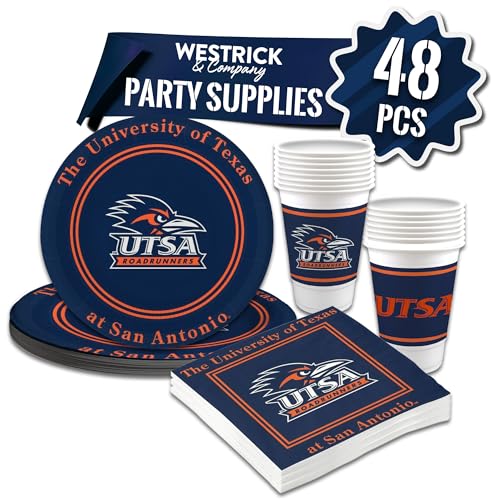 UTSA Roadrunners Party Supplies 48ピース 公式ライセンス大学セット:16オンス プラスチック飲料カップ、9インチの紙皿、ランチョンナプキン、16名用のパーティー用品一式 Westrick（Amazon）