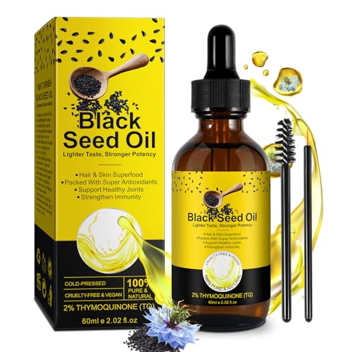 Black Seed Oil Organic Cold Pressed - 100% reines & natürliches Schwarzkümmelöl Bio Kaltgepresst, Schwarzkümmelöl Ungefiltert für Haare & Haut & Verpflegung, Schwarzkümmelöl Bio Immunsystem, Verdauung