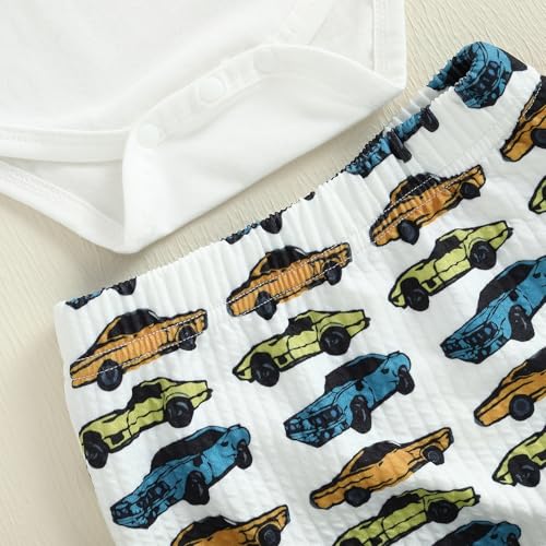 Muasaaluxi Newborn Baby Girl Summer Clothes Short Sleeve Letter Print Romper Car/Western Patterns Shorts Headband Set 0-18M4
