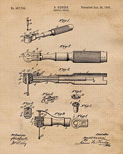 Vintage Dentist Tools Patent Prints, 6 (8X10) Unframed Photos, Wall Art Decor Gifts Under 20 For Home Office Garage Man Cave Health Care Shopshop Dental Hygienist Student Teacher #TOP1