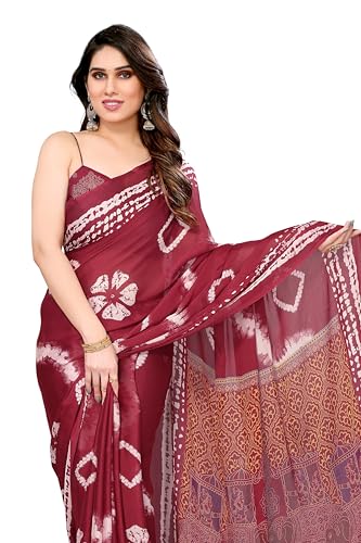 Image of MIRCHI FASHION Saree for Woman Chiffon Shibori Printed | Lightweight Regular Use and Professional Office Sari with Blouse Piece