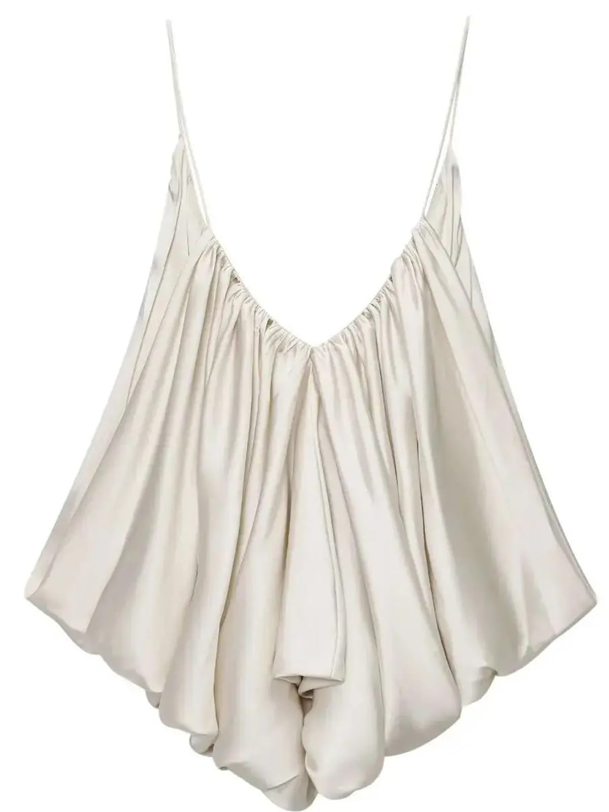 Camisola de satén con top halter sin espalda y escote en V profundo sexy | Diseño plisado con tirantes, chaleco suave sin mangas, correa versátil, top de moda de verano for mujer