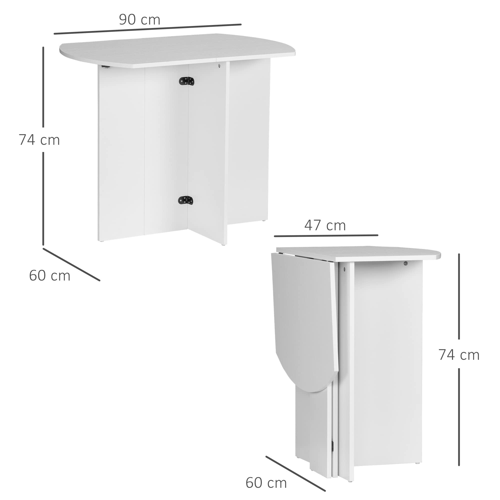 HOMCOM Tavolo da Pranzo Salvaspazio Pieghevole 90x60x74cm Bianco | da Esterno, Tavolo da Cucina e Soggiorno in Legno