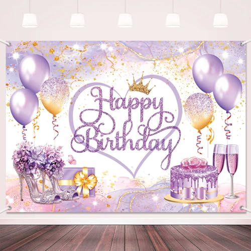 Fondo fotográfico cumpleaños 7x5ft púrpura y dorado miniatura 1