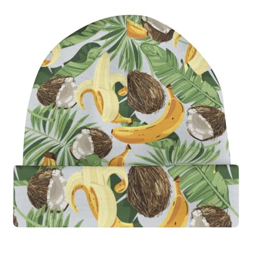 Tropical Banana Coconut Pattern Kids Beanie Hat for for Girls Boys Children Cap Winter Knitted Chemo Cancer Headwear Accessories Gifts Decoration Black4