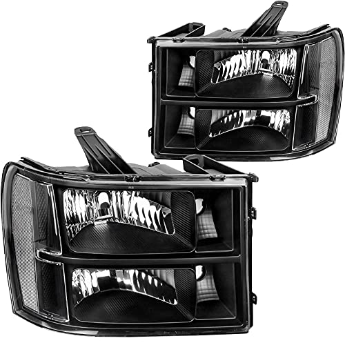 SOCKIR Halogen Headlight Assembly - Compatible with GMC Sierra 1500/2500HD/3500HD (2007-2014) & Hybrid (2009-2013) - Passenger & Driver Side
