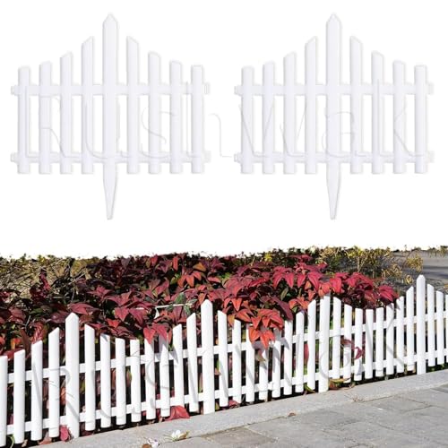Image of Rushwak Garden Fence Outdoor (2 Panels - 2.5ft Total Running Length) Fence for Garden Fencing Plastic PVC Durable Easy Installation Decorative Picket Fence Border Edging for Lawn Pathway & Flower Beds