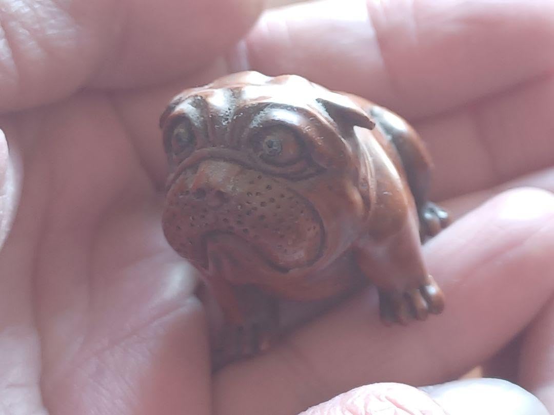 Amazon.co.jp: 根付け 根付 犬 ブルドッグ 彫刻 オブジェ