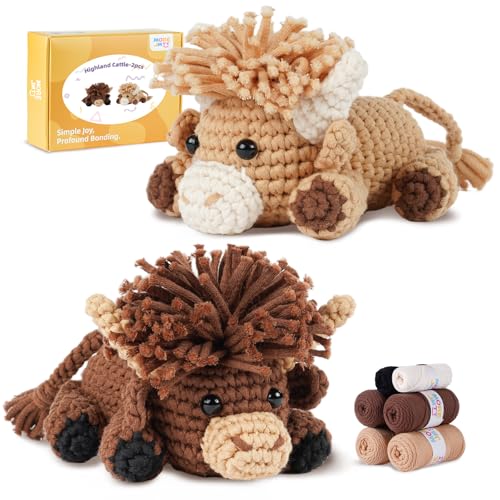 Image of MOREJMTT Crochet kit for Beginners Adults, Learn to Crochet, Include Easy Knitting Soft Yarn, Step-by-Step Video Tutorial, Hook, Holiday Birthday Gift for Adults (Highland Cattle)