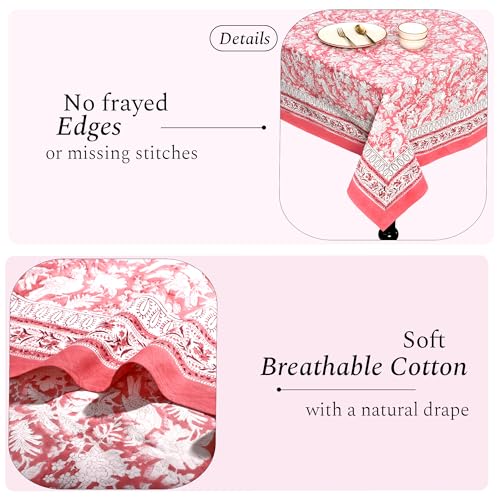 Nappe indienne coton 6 places lavable rouge rubis imprimée main