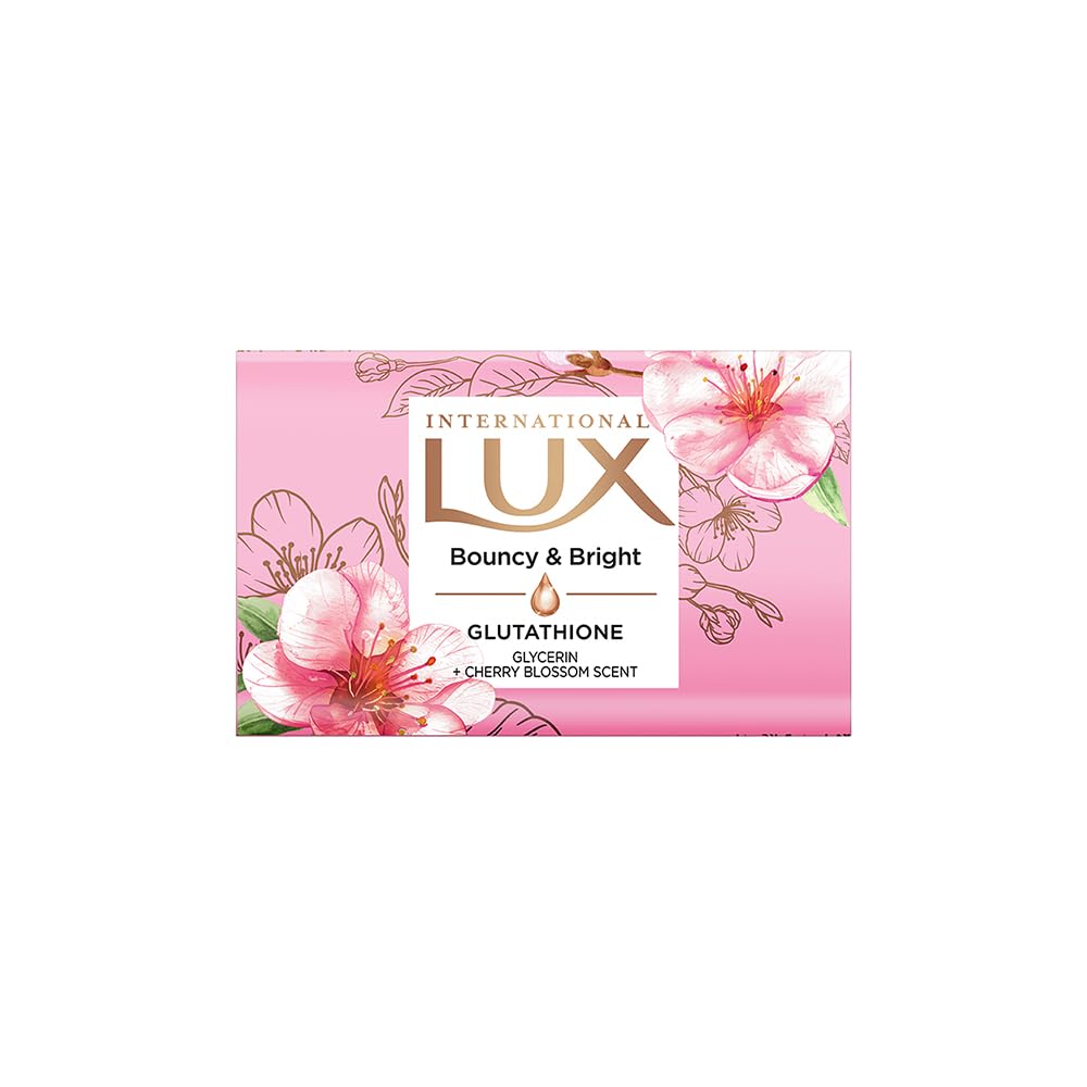 LUX International Bouncy & Bright Bathing Soap, 4 x 130g, LUXURIOUS BATHING EXPERIENCE, for Hydrated & Radiant Skin, with Glutathione & Glycerin, Improves Skin Texture, Cherry Blossom Fragrance-image-45