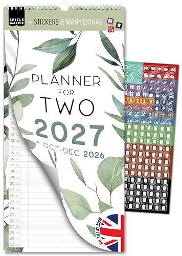Couple planner 2027 3 columns FLORAL planner for two 2027 and Oct-Dec 2026 partner calendar 16x32 5cm calendar for couples 2 persons Boho flowers design (2027)
