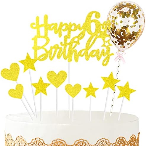 Zayin Personalised Happy 8th Birthday Cake Topper Set,Happy Birthday Sign for Cake,11p Glitter Balloon Stars Heart Cupcake Topper 8th Birthday Cake Party Decoration(8 year old, Pink)