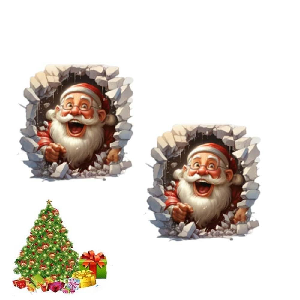 Adhesivo de pared de Navidad 3D pack de 2 piezas grandes adornos de Papá Noel para salón