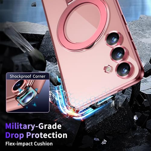 Image of Magnetic Stand & Full Camera Lens Protector Case for Samsung Galaxy S25 Plus [Compatible with MagSafe][Military Drop Protective]Not Yellowing Clear Slim Soft S25 Plus Phone Case for Women Men,Pink