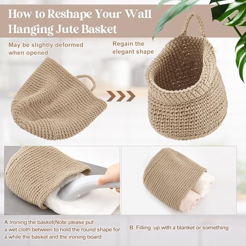Image of Honeydak 3 Hanging Baskets, Light Linen, Barrel, Cotton Rope