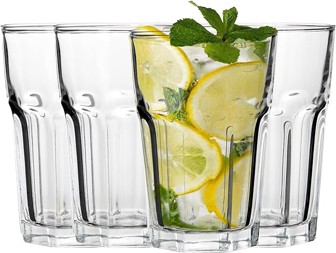 Image of WRINGO 350 ML Water Glasses Transparent Long Glass | Highball Glasses | Juice Glass | Plaza Tumbler Set of (6) (WR-05)