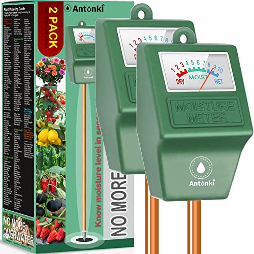 Antonki Soil Moisture Meter for Indoor Plants, Plant Water Meter, Soil Hygrometer Monitor, Soil Sensor Water Test Kit for Flower, Tree Gardening, Farming - No Battery Required - Pack of 2