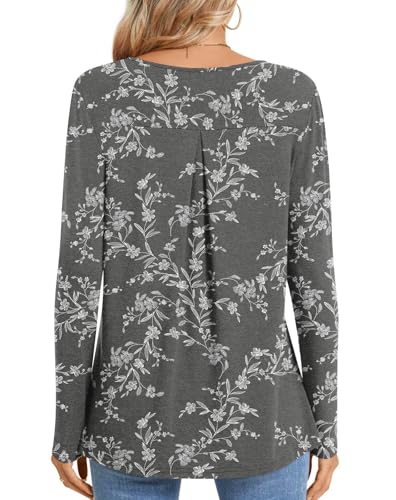 TAOHUADAO Women Fall Long Sleeve Tops Pleated Crew Neck Tunic Casual Dressy Blouse Shirts2