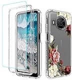 Tothedu Phone Case for Nokia X100 Case, TA-1399 Case with Tempered-Glass Screen Protector, Cute Clear Floral Pattern Full Body Protective Cover Cases for Nokia X100 (Flower)