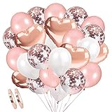 AivaToba 34pcs Rose Gold Confetti Balloons Set Including 20 pcs Confetti Balloons, 10 pcs Rose Gold Balloons, 4 pcs Aluminum foil love balloon