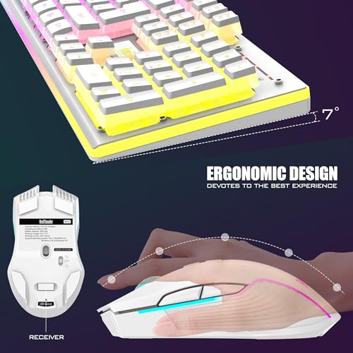 Image of RedThunder K10 Wireless Gaming Keyboard and Mouse Combo, RGB Backlit Rechargeable 3800mAh Battery, Mechanical Feel Anti-ghosting Keyboard + 7D 3200DPI Mice for PC Gamer(White Pudding)