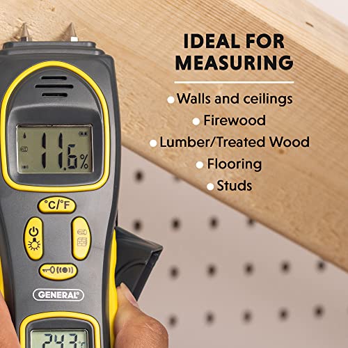 General Tools Moisture Meter, Pin Type or Pinless, Temperature & Humidity (MMH800)