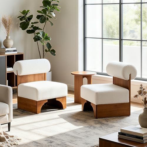 Christopher Knight Home Nadine Accent Chairs Set of 2, Boucle Club Chair, Upholstered Lounge Chair, Rolled Backrest Accent Chairs, Solid Wood Legs Frame Single Sofa for Living Reading Room, Beige - Thumbnail 3