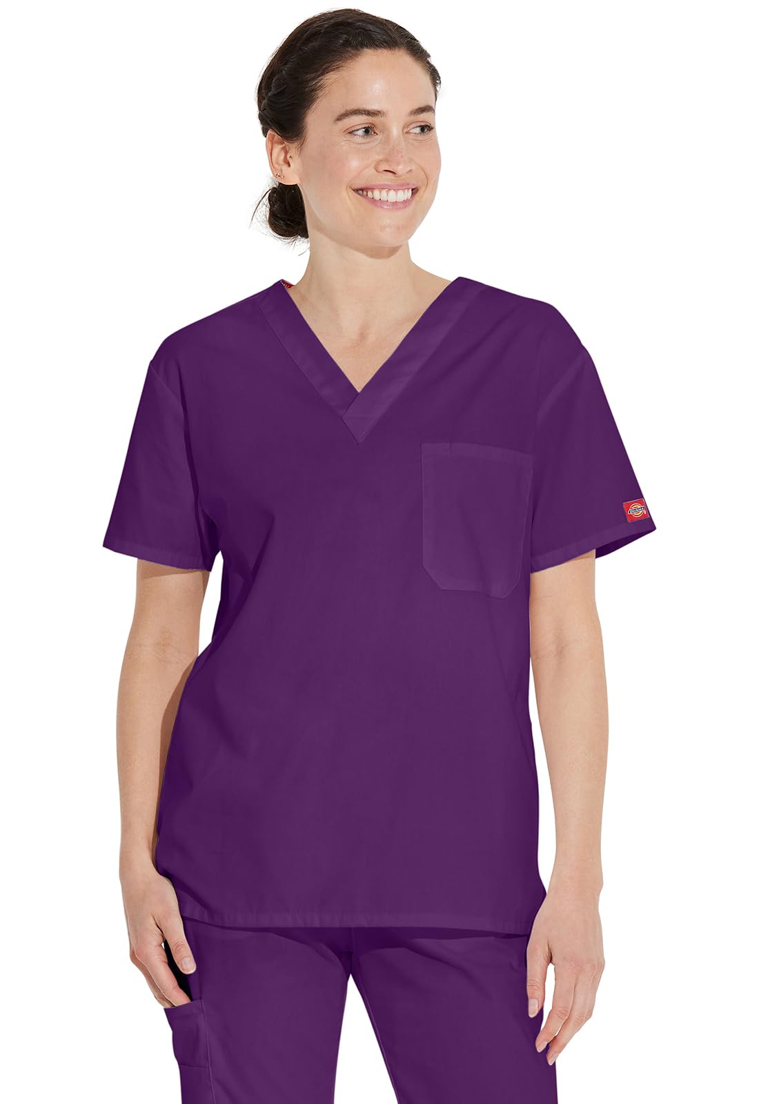Dickies Men's signature medical scrubs shirts, Eggplant, L UK
