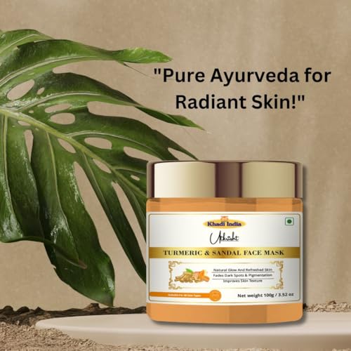 Image of Utkristh Khadi Turmeric & Sandalwood Face Mask 100 gm | Pure & Ayurvedic | For Dark Spots, Dullness & Breakouts | Deeply Exfoliates for Glowing Skin | All Skin Types | Face Mask For Men & Women