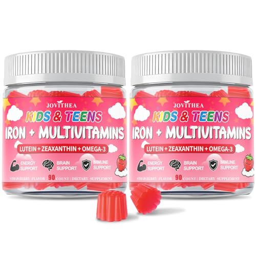 180 Count | Iron Gummies for Kids, Kids Multivitamin with Calcium, Zinc, Folate, Omega-3 & Lutein,...
