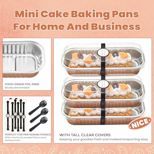 Image of NPLUX Loaf Pans with Lids, 50 Pack Champagne 6.8oz for Weddings | Works for crumble cups, panna cotta, custard and snack servings; add the cover only after contents cool.