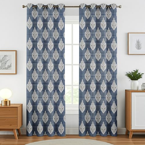 Image of Homefab India 1 Piece Polyester Printed Curtains Room Darkening Panel - Long Door 9 feet, Damask Grey Curtain