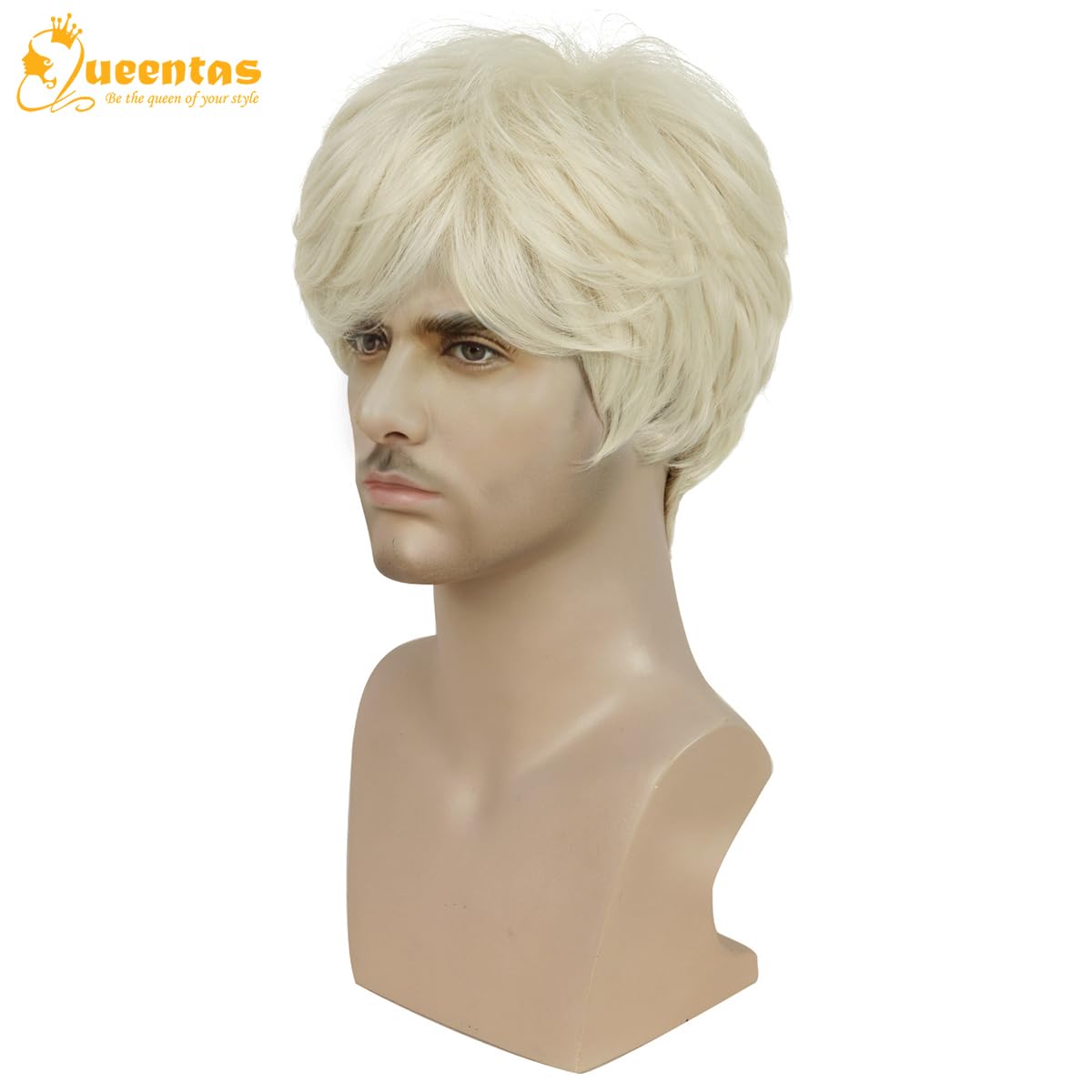 QUEENTAS Mens Wig Short Blonde Wig for Men Natural Cowboy Costume Wigs for Men Short Synthetic Hair Male Wig