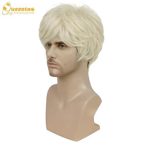 Miniatura 4 de QUEENTAS Peluca corta rubia para hombre, pelucas de disfraz de vaquero natural para hombres, peluca de pelo sintético corto