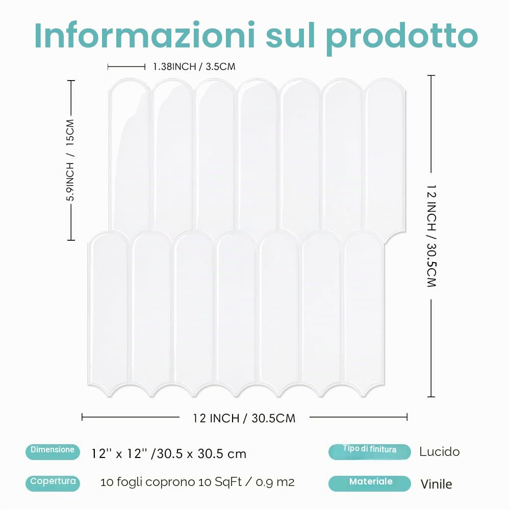 Commomy Più Spessi Piastrelle adesive Cucina,10 pezzi,30,5 x 30,5 cm | Bianco Paraschizzi Mattonelle Adesivi Cucina Bagno Vinile 3D Metro, Mattonelle Decorative 3D per Parete Impermeabili