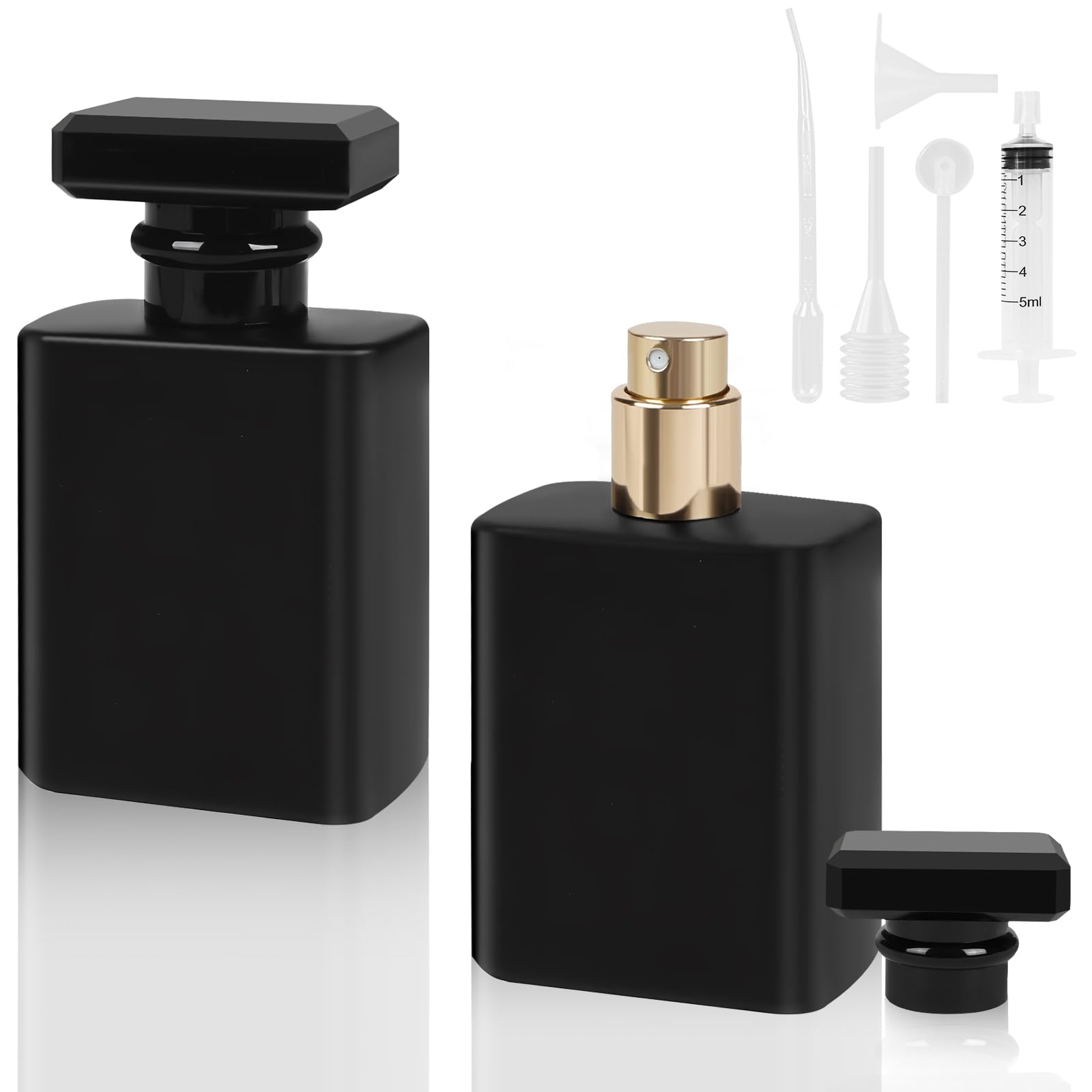 LOPHE 2 x rozpylacz do perfum o pojemności 50 ml, czarny, przenośny mini spryskiwacz, podróżny, dla mężczyzn i kobiet
