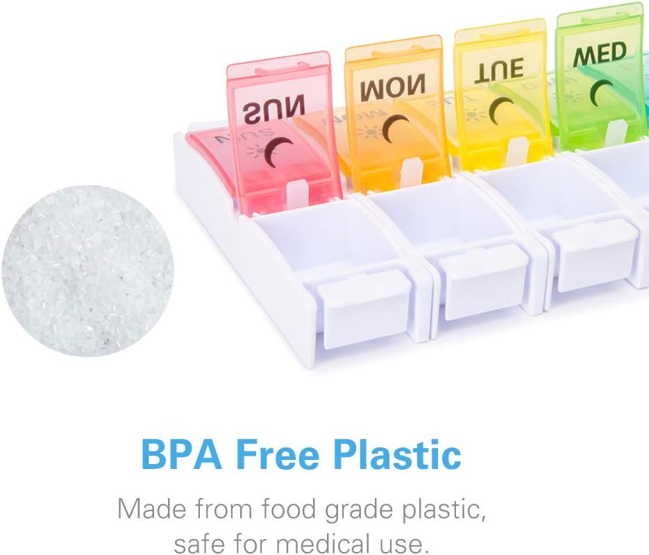 BUG HULL Large Pill Organizer 2 Times a Day Detachable, Twice a Day Weekly Pill Box, 7 Day AM PM Pill Case, Supplement Organizer for Vitamins Fish Oils