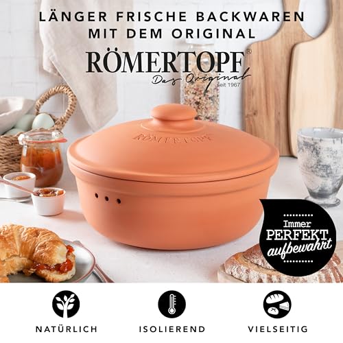 Foto von Römertopf Brottopf Rund aus Naturton – Terrakotta-Keramik-Behälter mit Deckel zur Aufbewahrung von Brot & Brötchen – Ø 30 cm, Höhe 18 cm – Spülmaschinengeeignet & Hygienisch