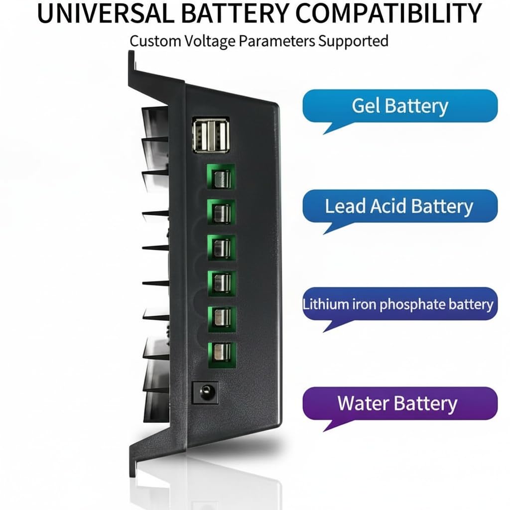 Regolatore di ricarica solare 100A 12V 24V 36V 48V LCD Display Screen Batteria Regolatore intelligente Ingresso massimo 100V Doppio USB per batterie al piombo-acido/litio