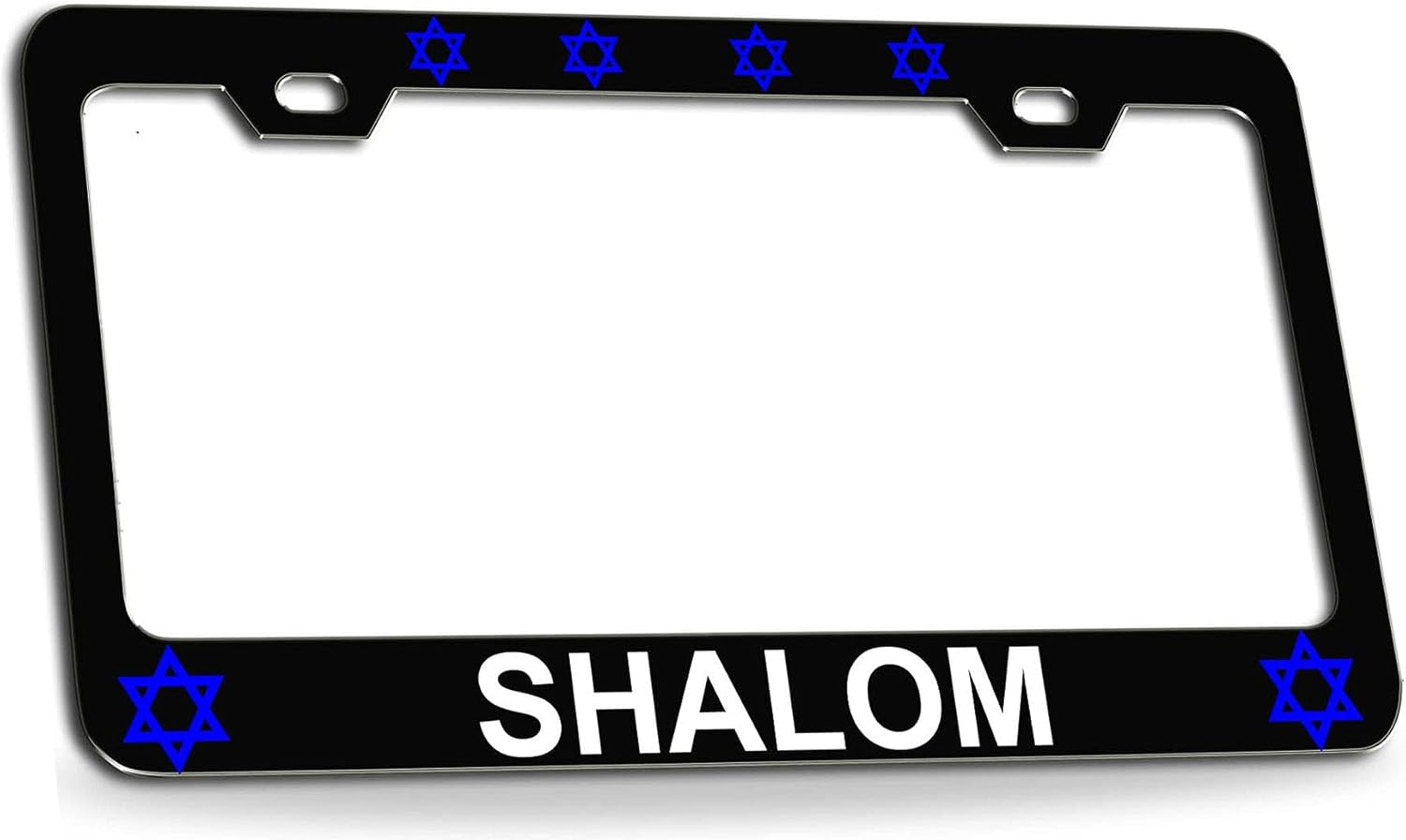Shalom Israel Jewish Black Metal License Plate Auto Tag Frame, E64