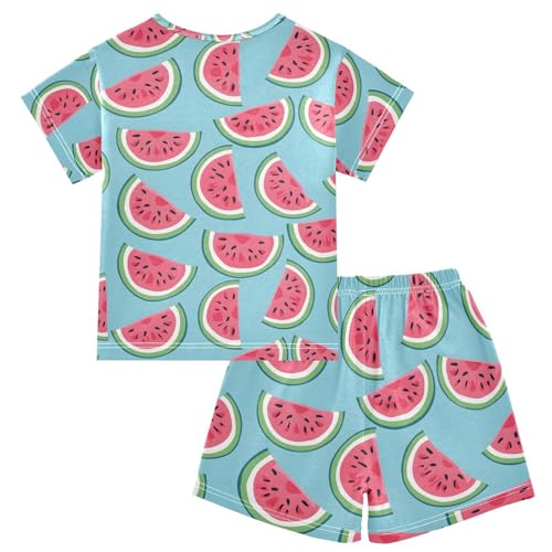 ALAZA Watermelon Blue Cartoon Pajamas Short Sleeve 2 Piece Sleepwear Top and Bottom Pajama Set Unisex2