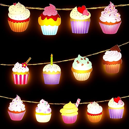 VIHOSE Cupcake String Lights Cupcake Gifts Fairy String Lights for Baby Shower Wedding Two Sweet Birthday Party Decor 20 LED 10 ft Banner Battery Operated for Classroom Nursery Bedroom Candy Suppplies