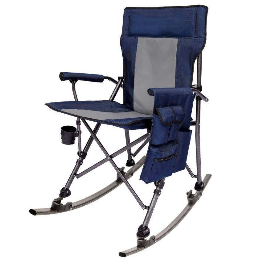 Outdoor Rocking Chair Folding Camping Chair Portable Rocker with Armrests, Side Cup Holders, & Carry Bag,with Foldable Cup Holder, Side Storage,Camping Hiking