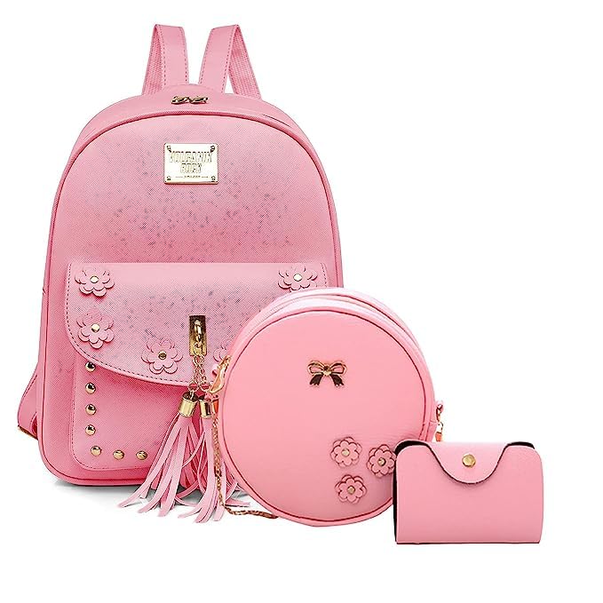 Image of floki Fashion Girls 3-PCS Fashion Cute Mini Leather Backpack sling & pouch set for Women