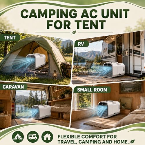 smafoseedding 4-In-1 Camping-Klimagerät, Tragbare Klimaanlage, Mobiler Klimagerät, Professioneller Luftkühler Für Hütte Und Büro, 4 Modi: Kühlen/Ventilieren/Entfeuchten/Schlafen, Für Reisen-7