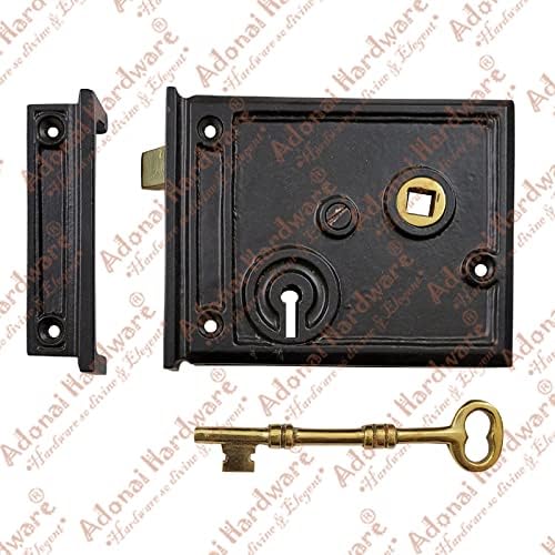 Adonai Hardware 4 Inch Besor Antique Cast Iron Rim Lock - Black Powder Coated