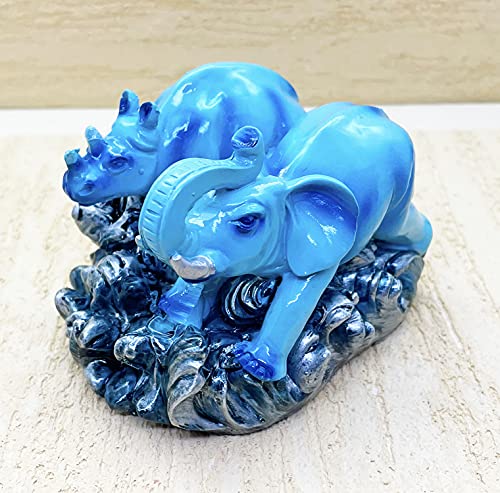 Image of Natchcart Exclusive Fengshui Polyresin Blue Elephant with Trunk Up & Hippo Wealth Good Luck & Fortune. (ES-2587)
