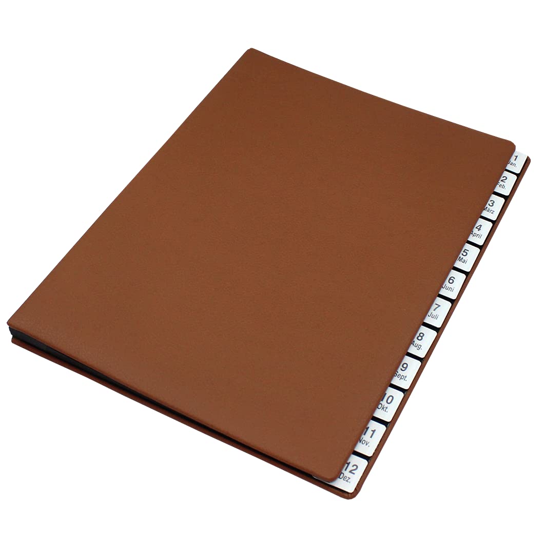 Classificatore con indice 1 – 12 (jan. dez.) in pelle bovina pieno martellata in marrone